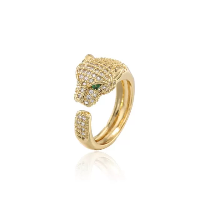 Gold Color Cubic Zirconia Hollow Leopard Open Adjustable Ring