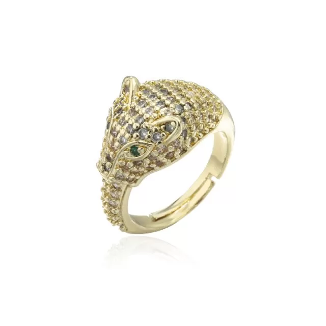 Gold Color Cubic Zirconia Hollow Leopard Open Adjustable Ring