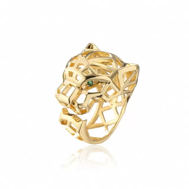 Gold Color Cubic Zirconia Hollow Leopard Open Adjustable Ring