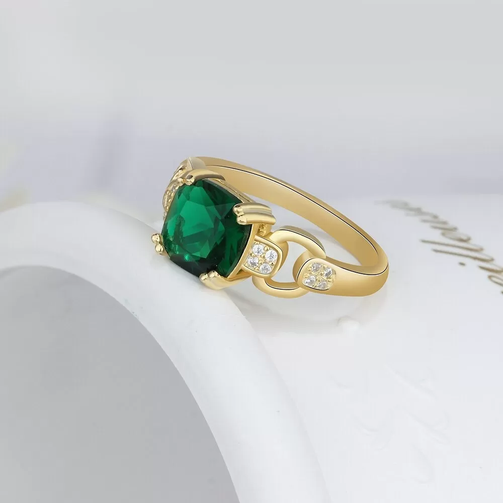 Green Square Cubic Zirconia Rings For Women