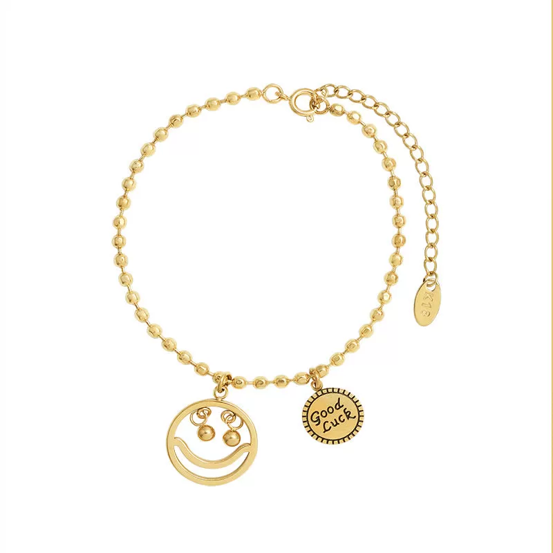 Hip-hop lucky bead  smile face 18k titanium steel gold plated bracelet