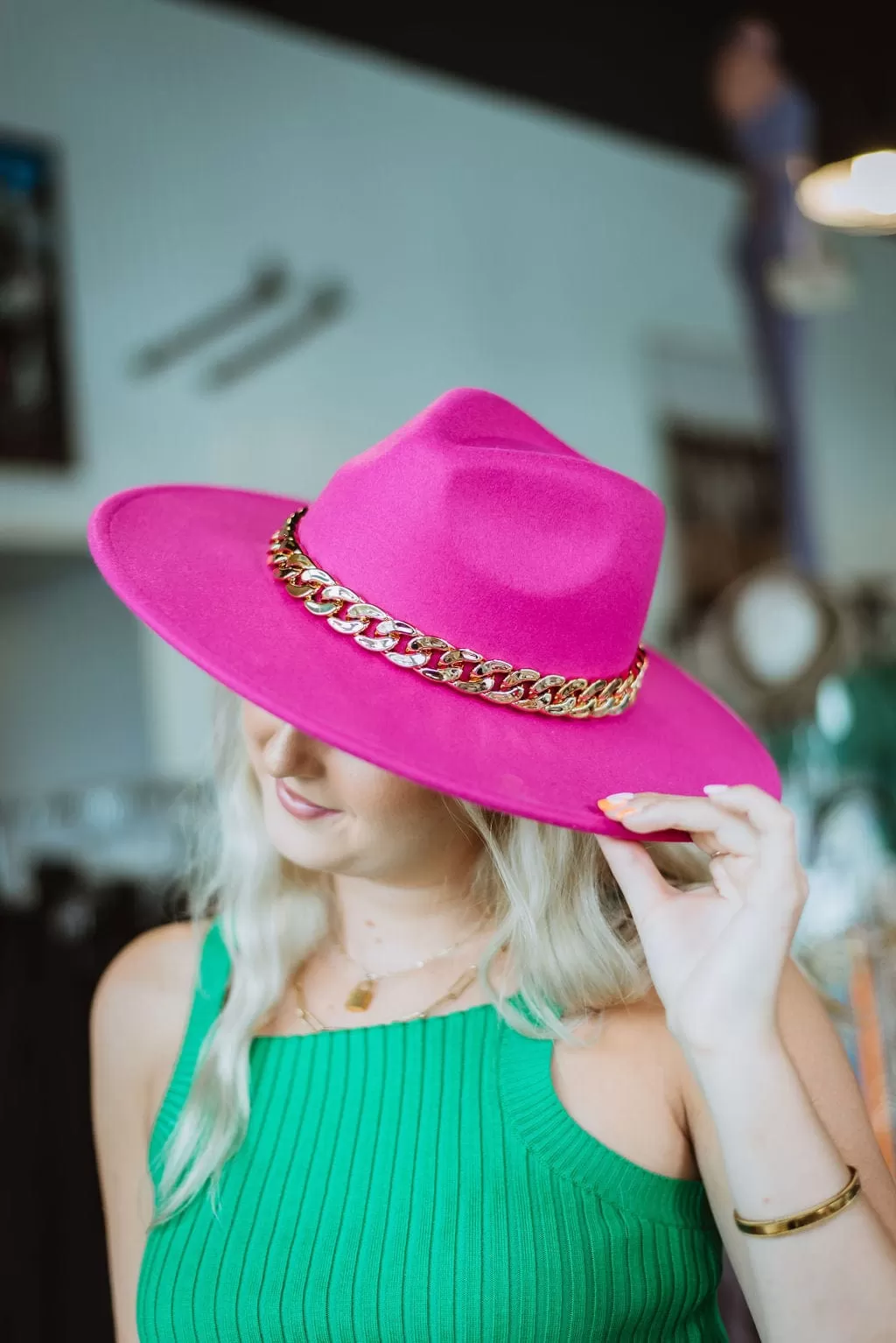 Hot Pink Chained Western Hat