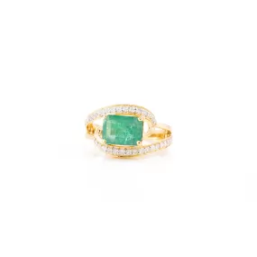 Magnificent Emerald & Diamond Bypass Ring in 18k Solid Yellow Gold