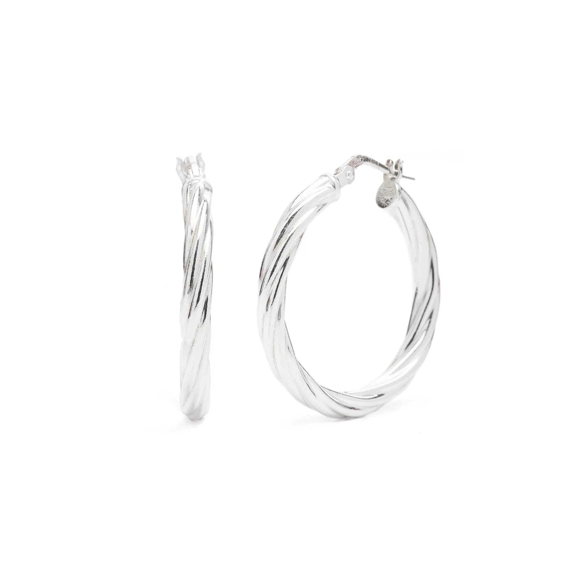 Medium Silver Twisted Hoops