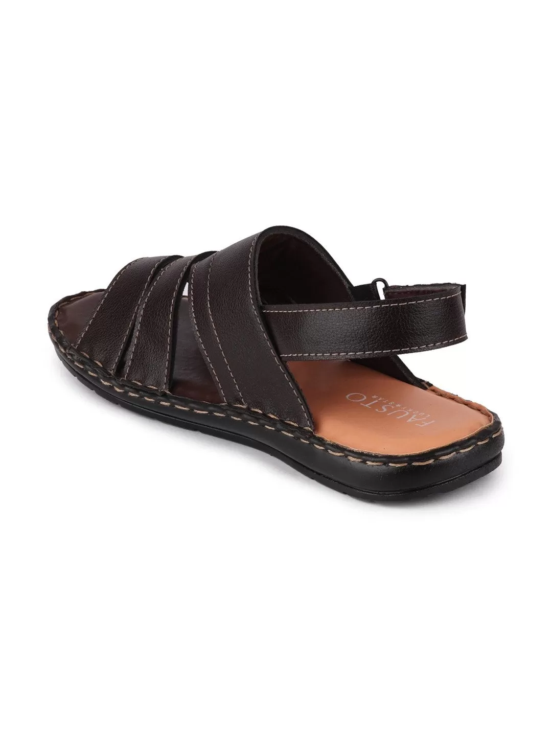 Men Brown Casual Hook & Loop Sandals