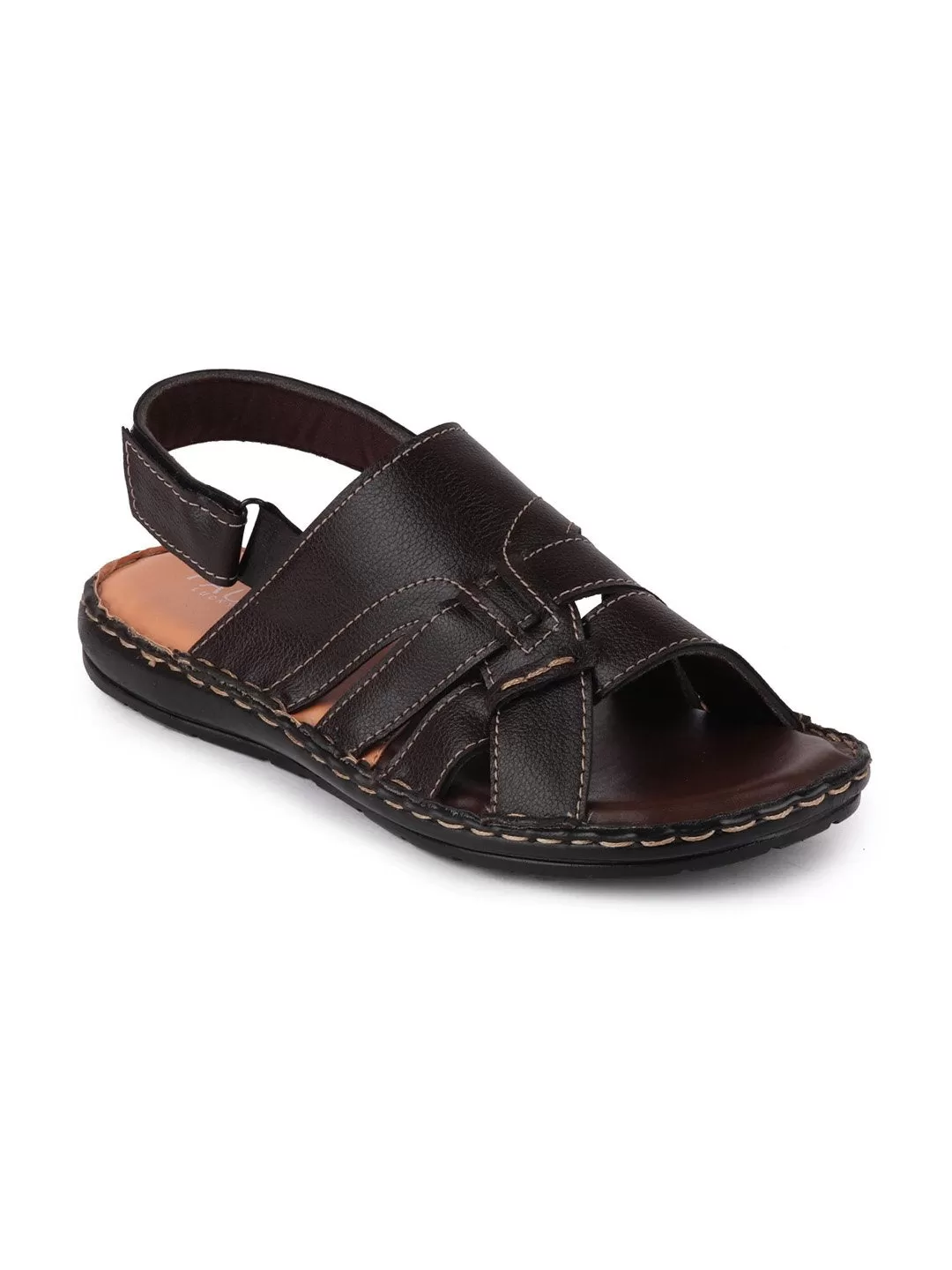 Men Brown Casual Hook & Loop Sandals