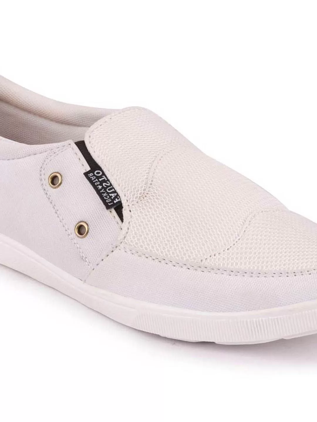 Men White Casual Canvas Slip-On Loafers