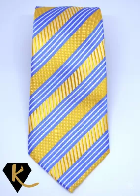 Men's Yellow and Blue Striped Dotty Necktie