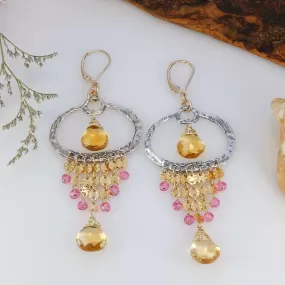 Mirabeau - Citrine and Pink Topaz Drop Earrings