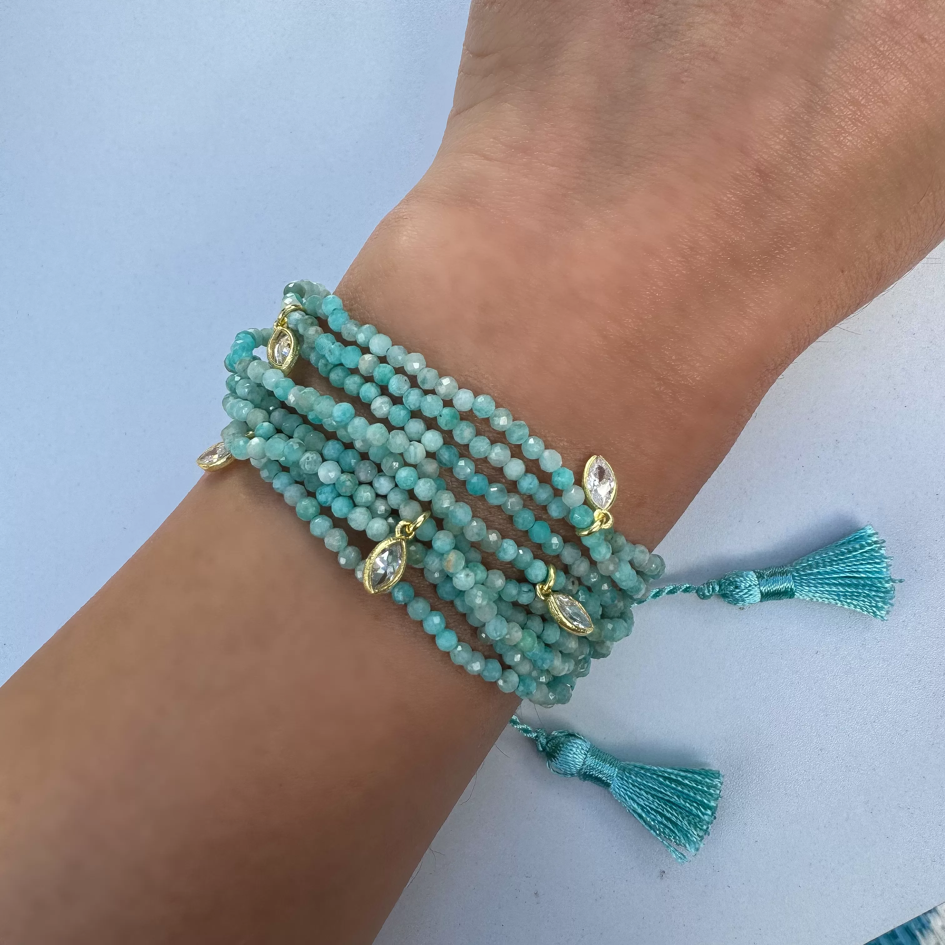 Multi-wrap amazonite beaded bracelet