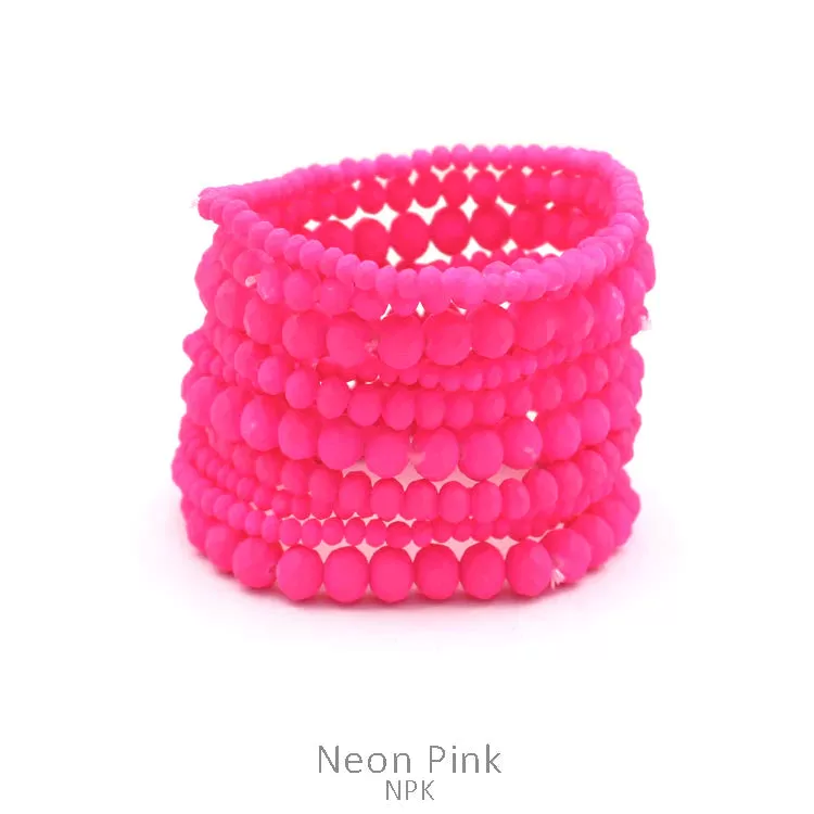 Neon Pink 9 Stack Beaded Stretch Bracelets