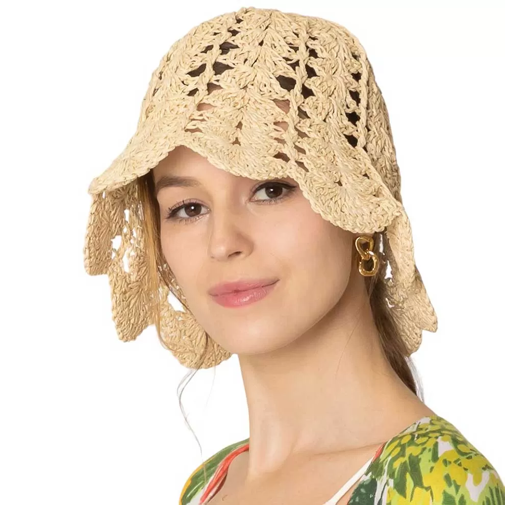 Open Weave Straw Bucket Hat