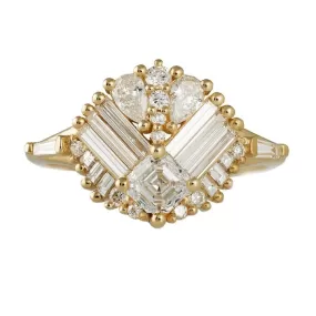 ORDER ONLY: 18K Gold Mirrored Cluster Ring with Multi-Shaped Diamonds