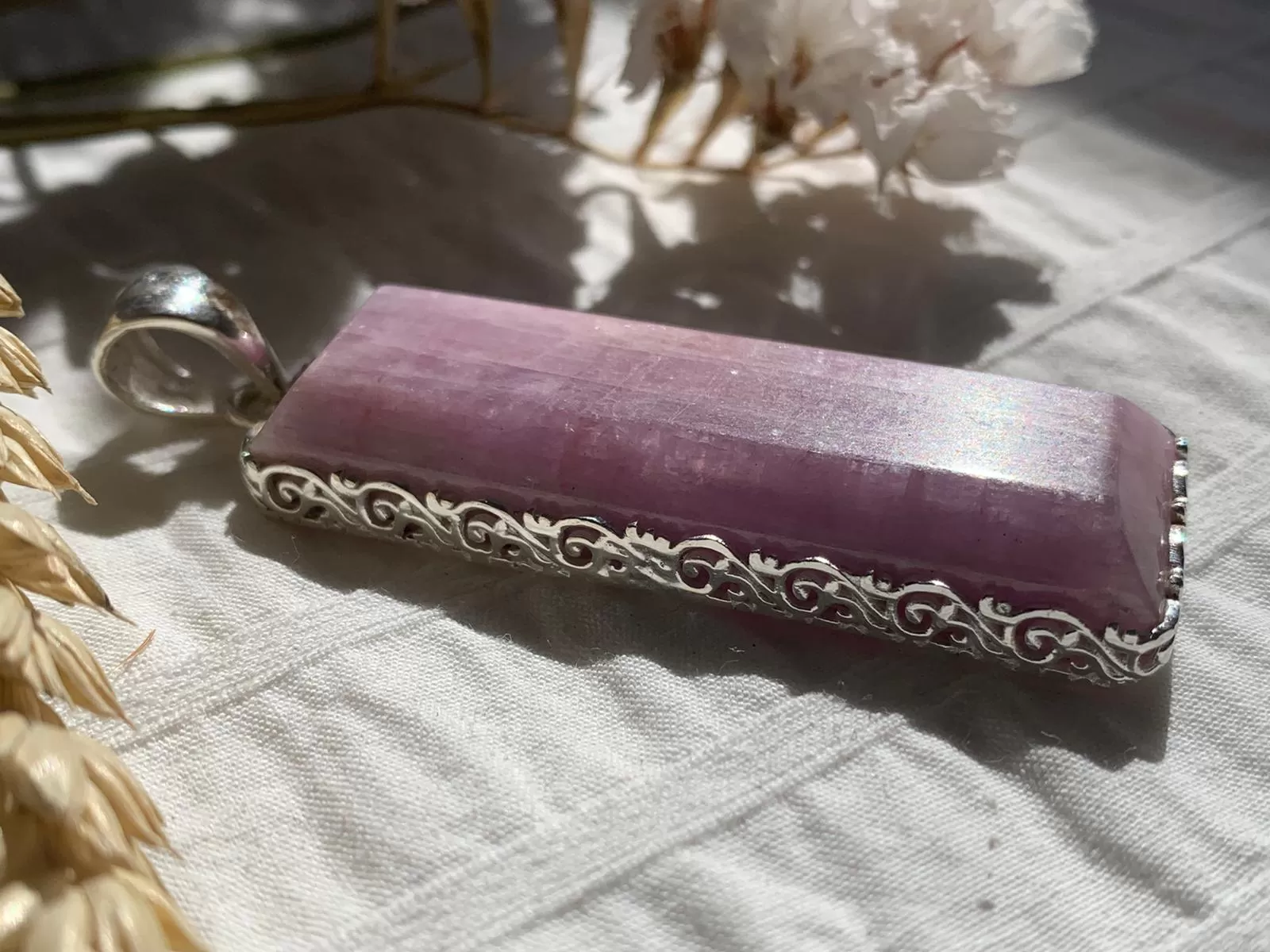 Pink Kunzite Lilith Pendant - Skinny Rectangle