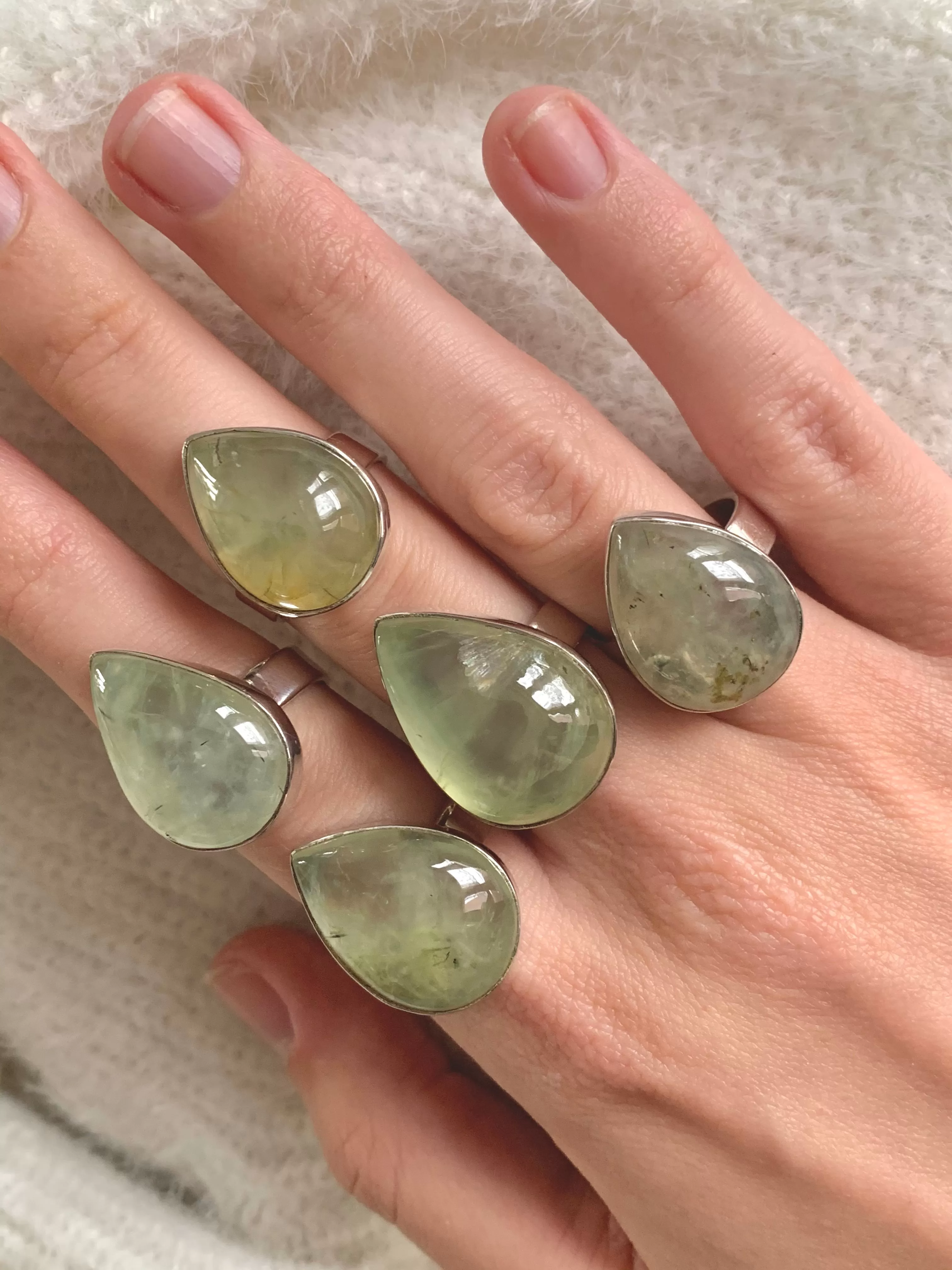 Prehnite with Epidote Akoni Ring - Medium Teardrop (US 7 & 8)