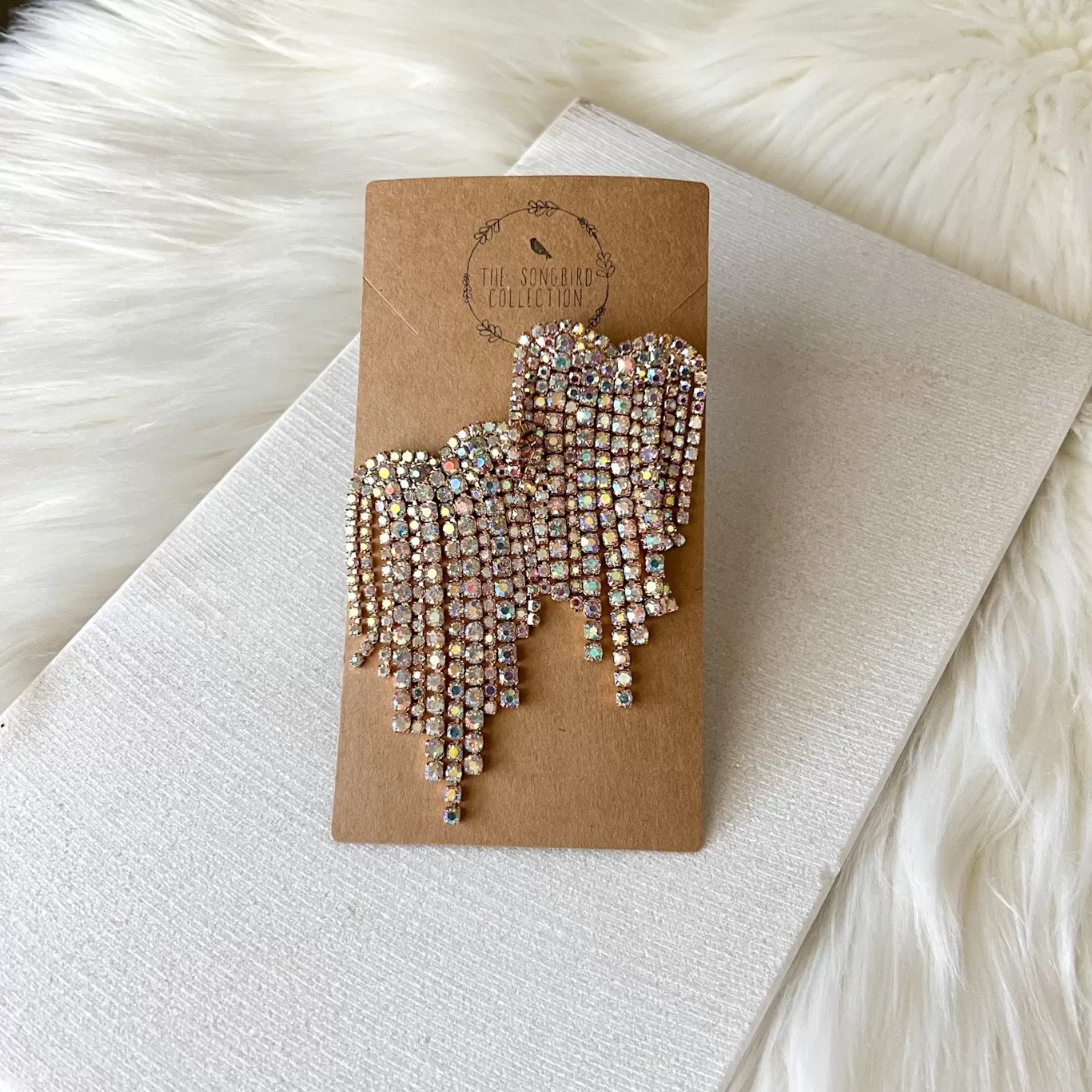 Rhinestone Heart Tassel Earrings - 4 Colors