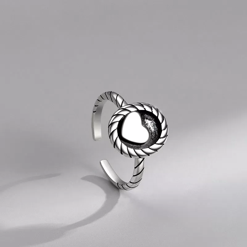 S925 Sterling Silver Heart Shaped Twine Plain Ring