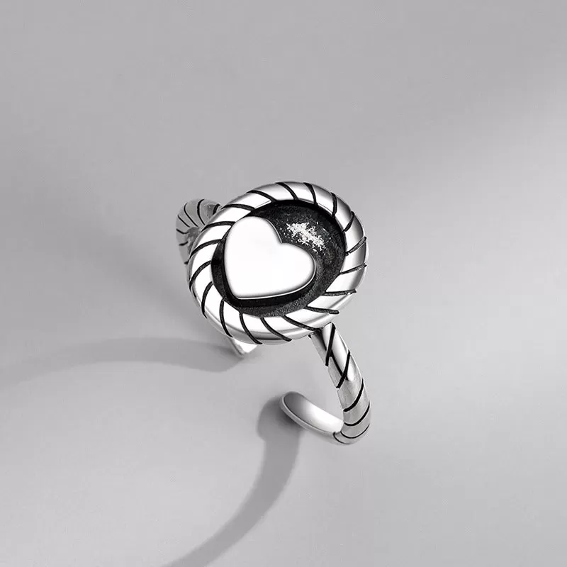 S925 Sterling Silver Heart Shaped Twine Plain Ring