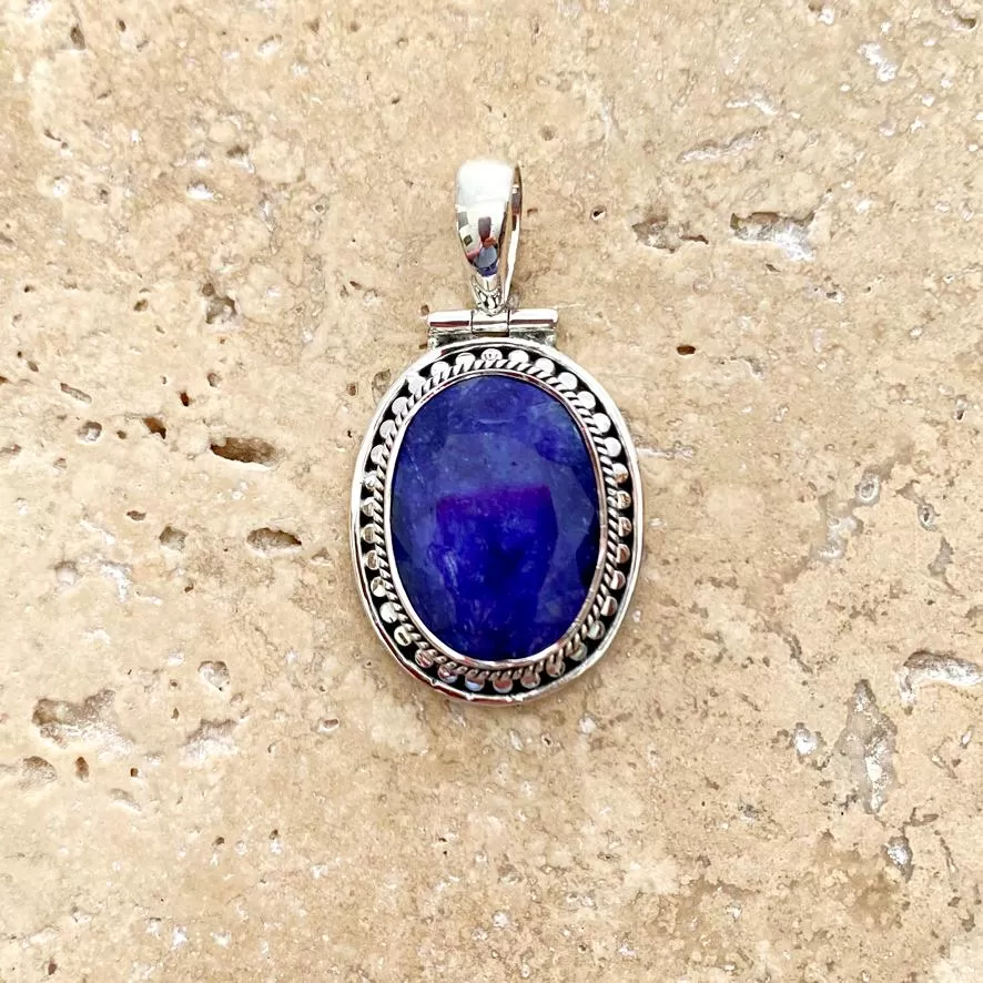 Sapphire Quartz Pendant with an artisan, handcrafted setting- Tulsi