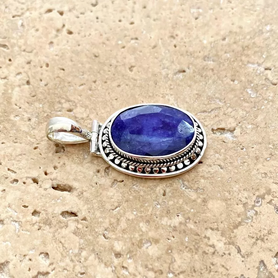 Sapphire Quartz Pendant with an artisan, handcrafted setting- Tulsi