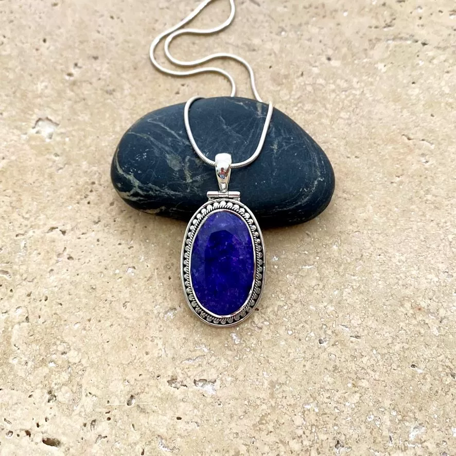 Sapphire Quartz Pendant with an artisan, handcrafted setting- Tulsi