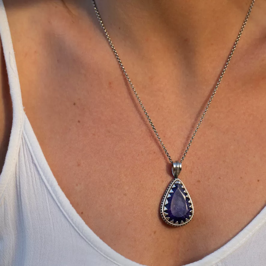 Sapphire Quartz Teardrop Pendant - Anjali