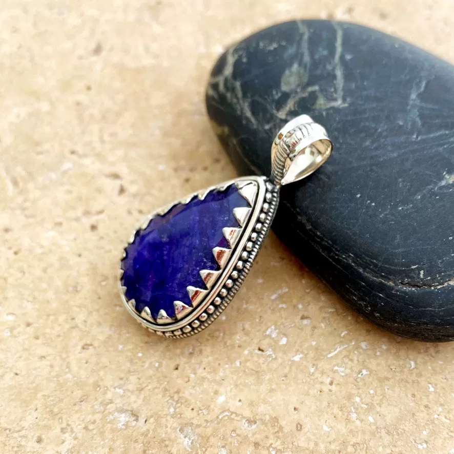 Sapphire Quartz Teardrop Pendant - Anjali