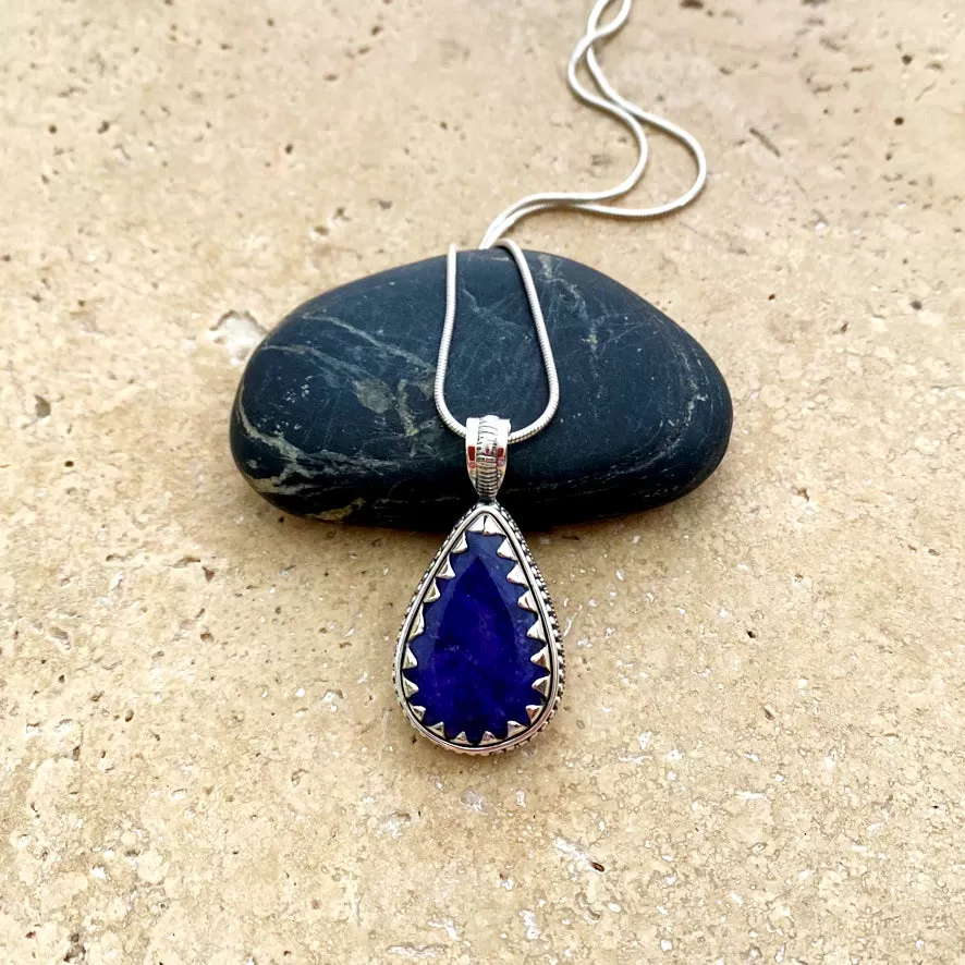 Sapphire Quartz Teardrop Pendant - Anjali