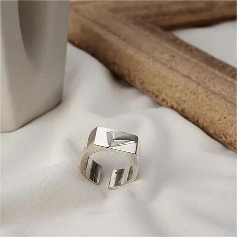 Silver Geometric Vintage Old Glossy Band Ring