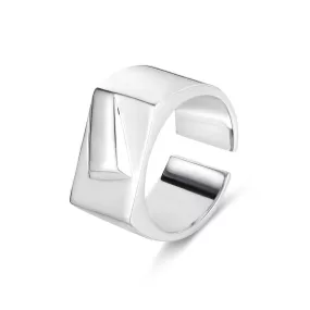 Silver Geometric Vintage Old Glossy Band Ring