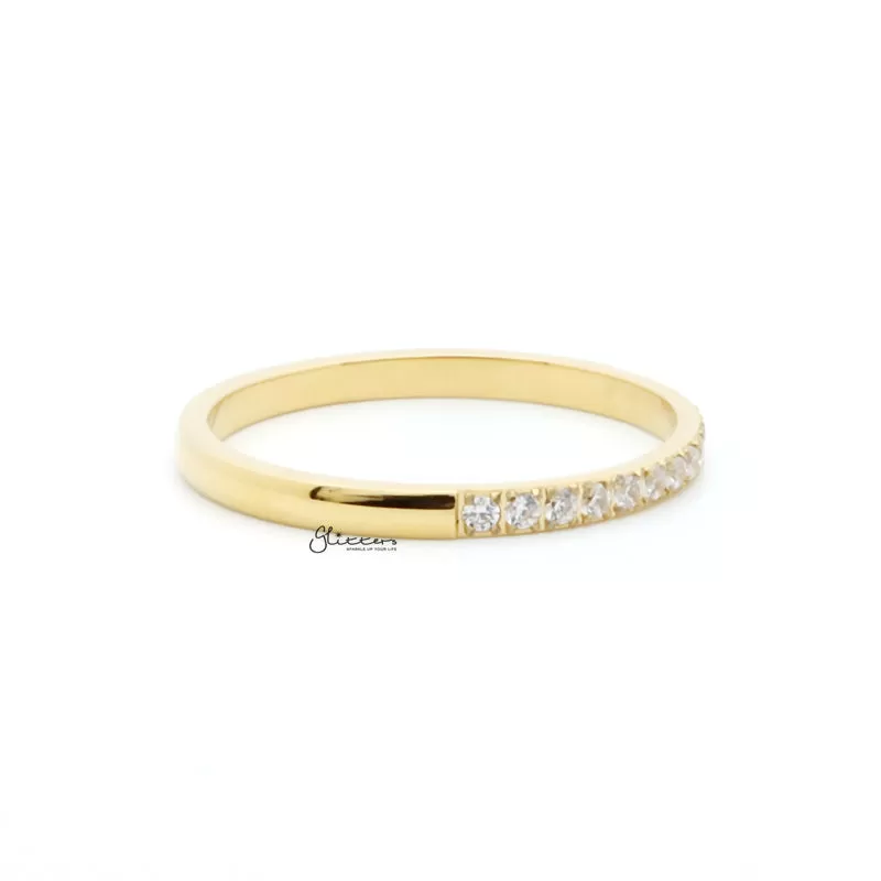 Stainless Steel 15 CZ Inlay Band Ring - Gold