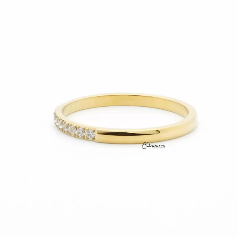 Stainless Steel 15 CZ Inlay Band Ring - Gold