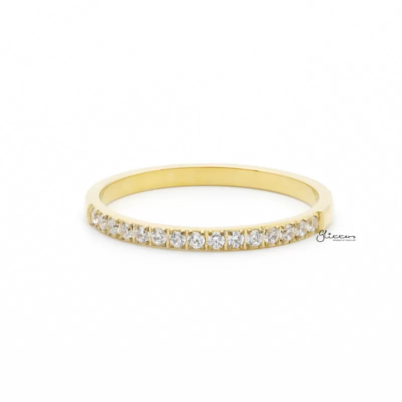 Stainless Steel 15 CZ Inlay Band Ring - Gold