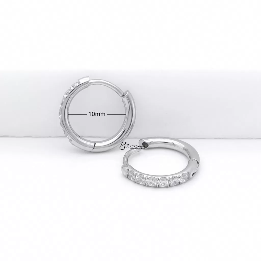 Stainless Steel Round CZ Huggie Hoop Earrings - Silver