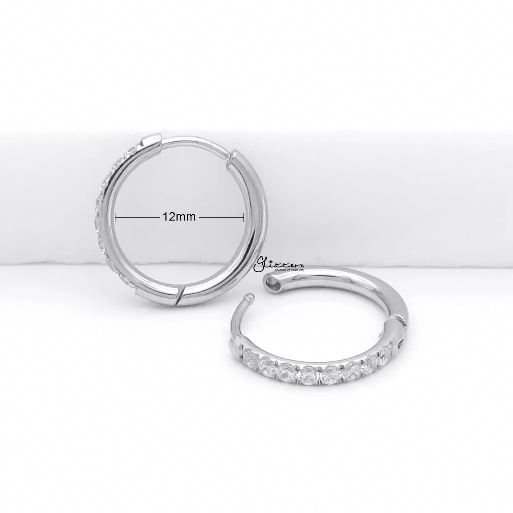 Stainless Steel Round CZ Huggie Hoop Earrings - Silver