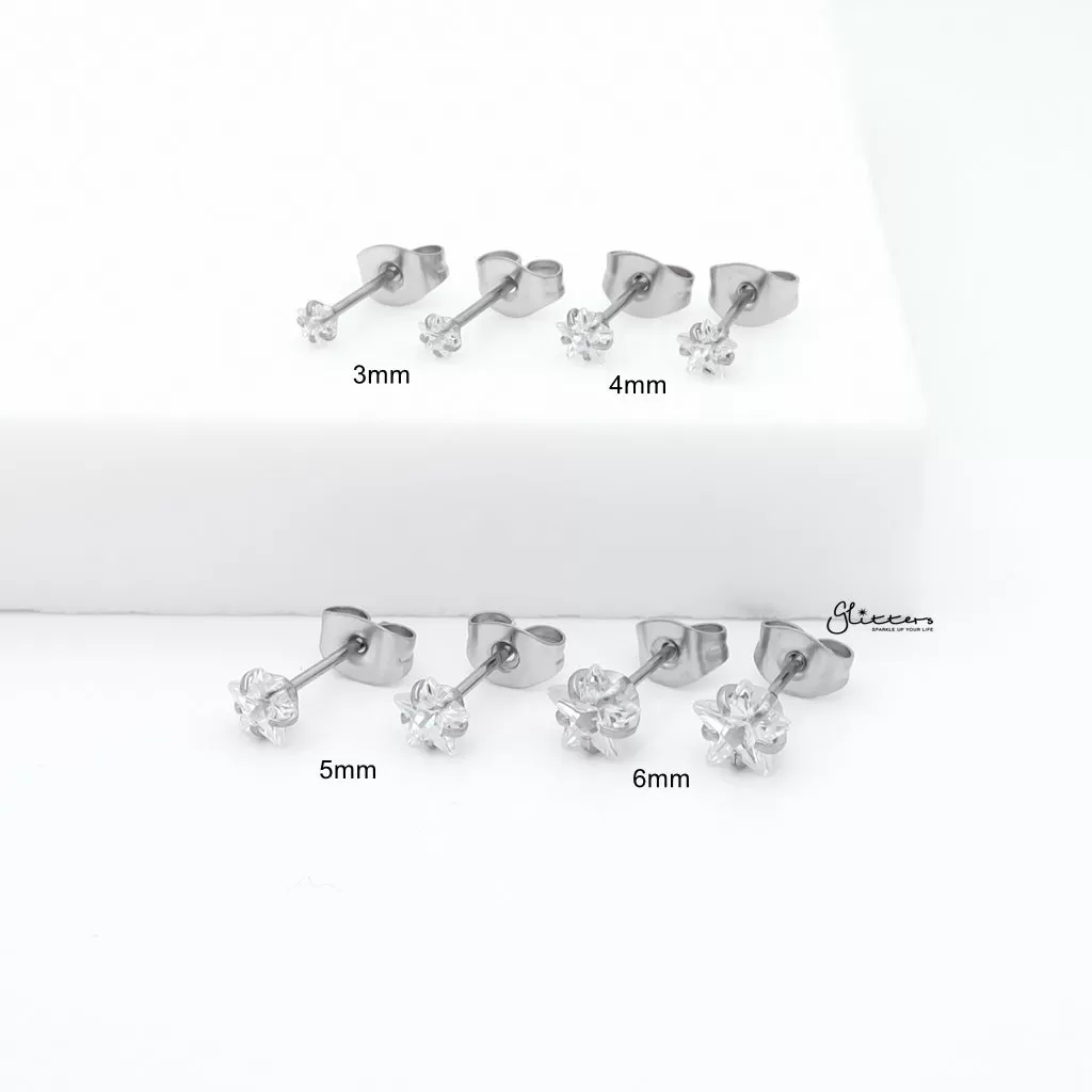 Star CZ Stainless Steel Stud Earrings