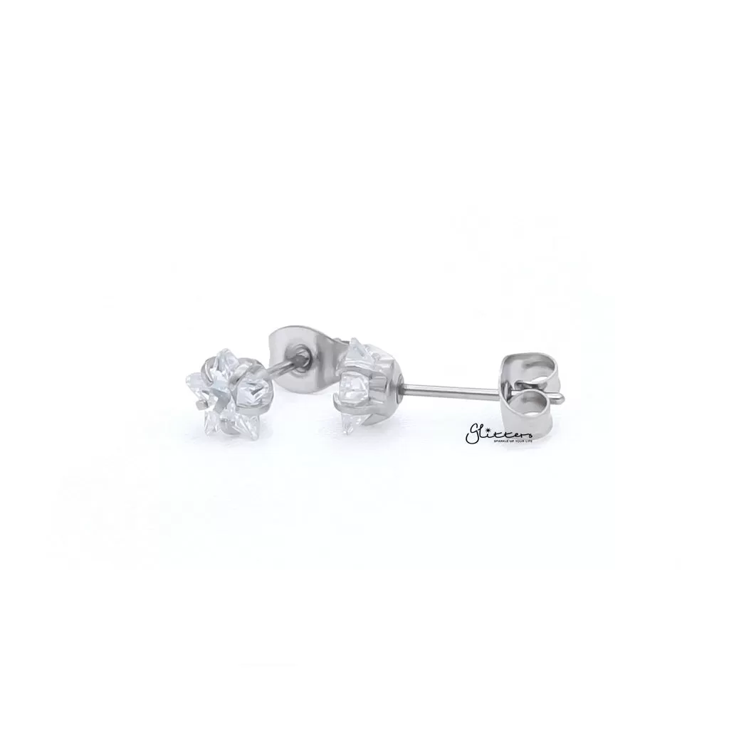 Star CZ Stainless Steel Stud Earrings