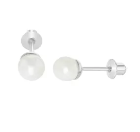 Sterling Silver 4mm White Pearl Safety Baby Children Screw Back Earrings