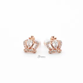 Sterling Silver Crown Stud Earrings - Rose Gold