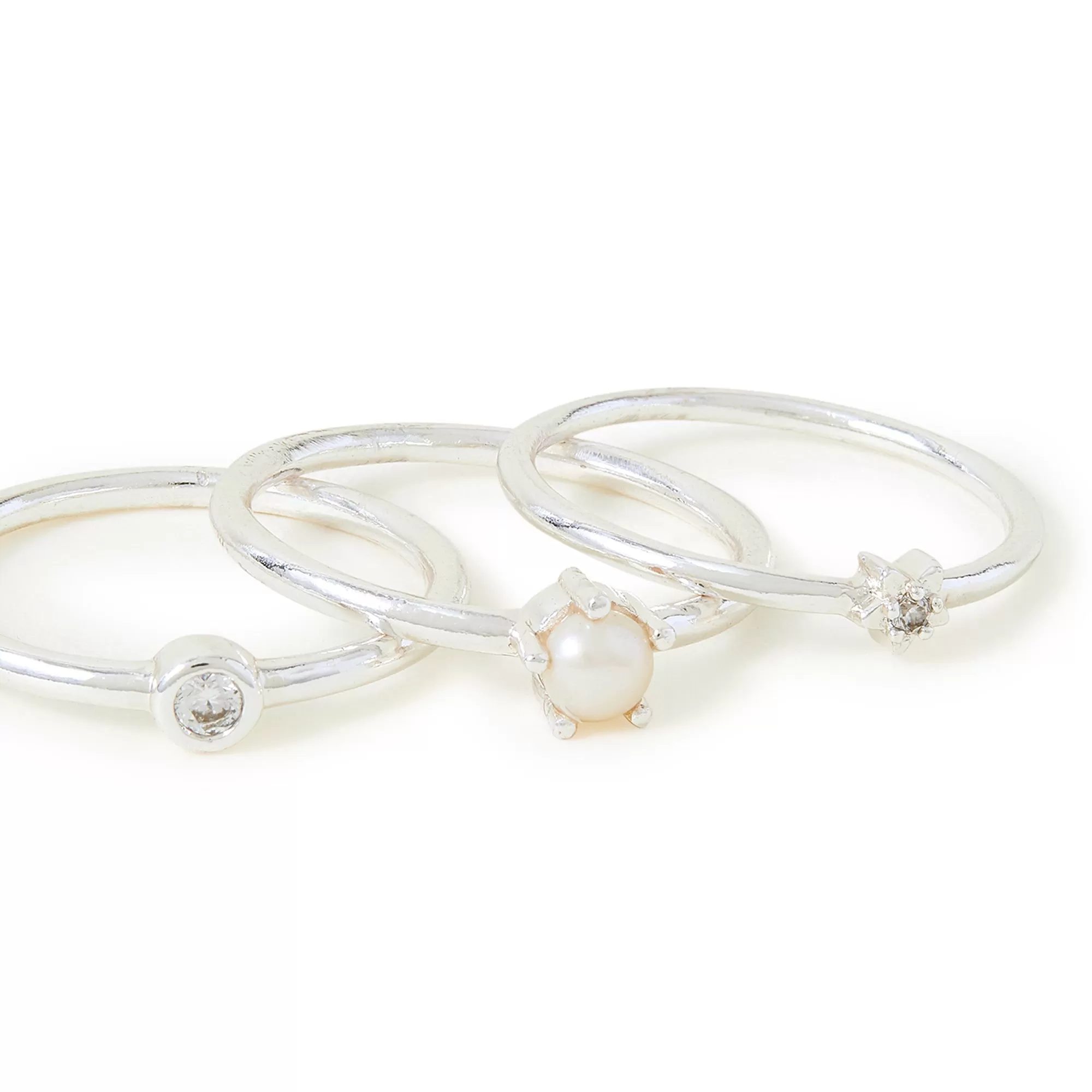 Sterling Silver-Plated Rings Set Of Three Cream-Medium