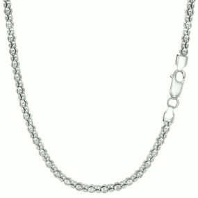 Sterling Silver Rhodium Plated Fancy Popcorn Rope Chain Necklace, 2.5mm