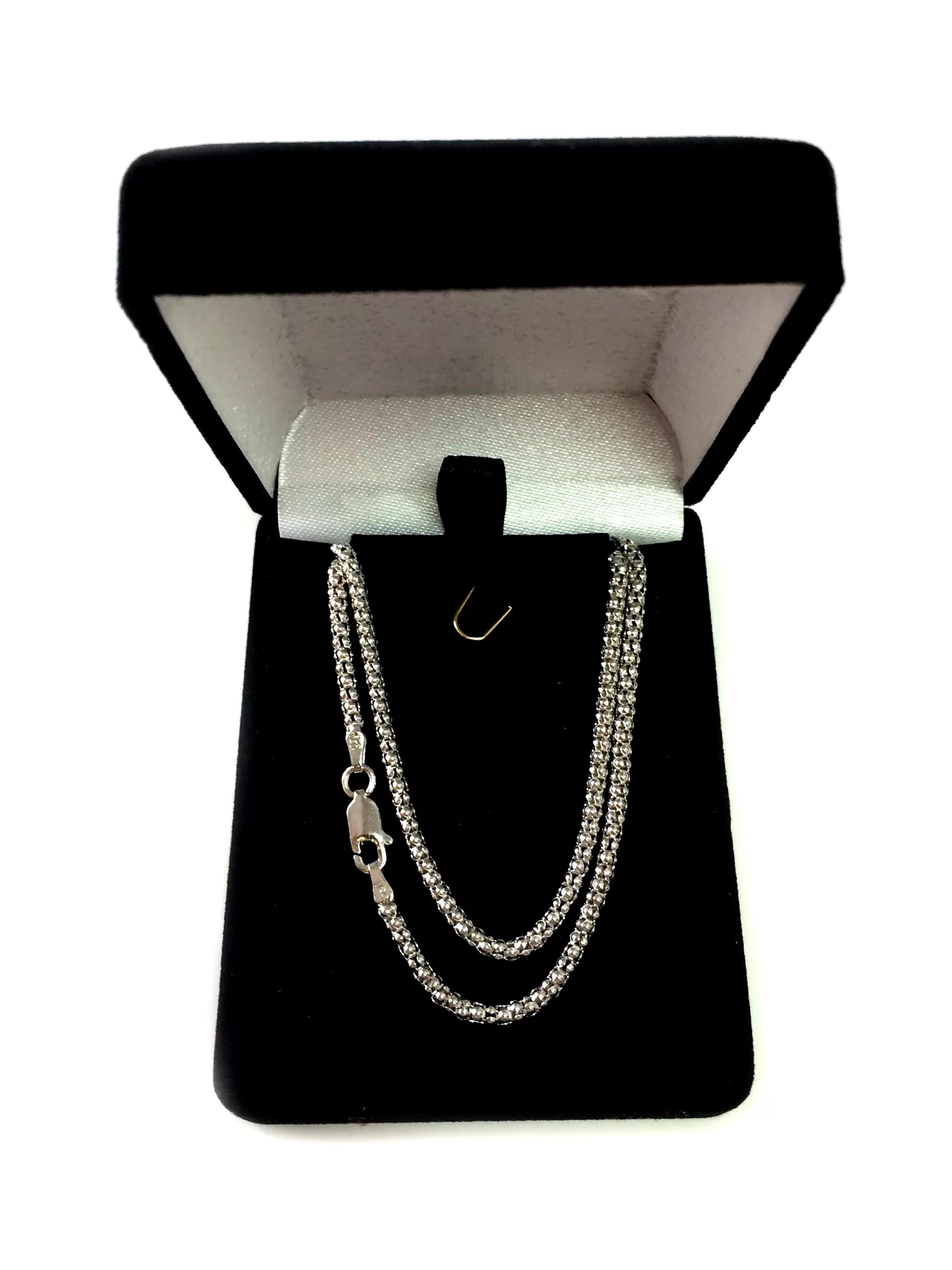 Sterling Silver Rhodium Plated Fancy Popcorn Rope Chain Necklace, 2.5mm