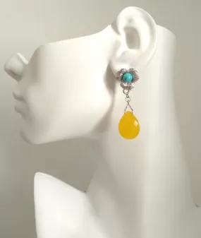 Textured Petal Studs with Turquoise Howlite and Yellow Jade Drops