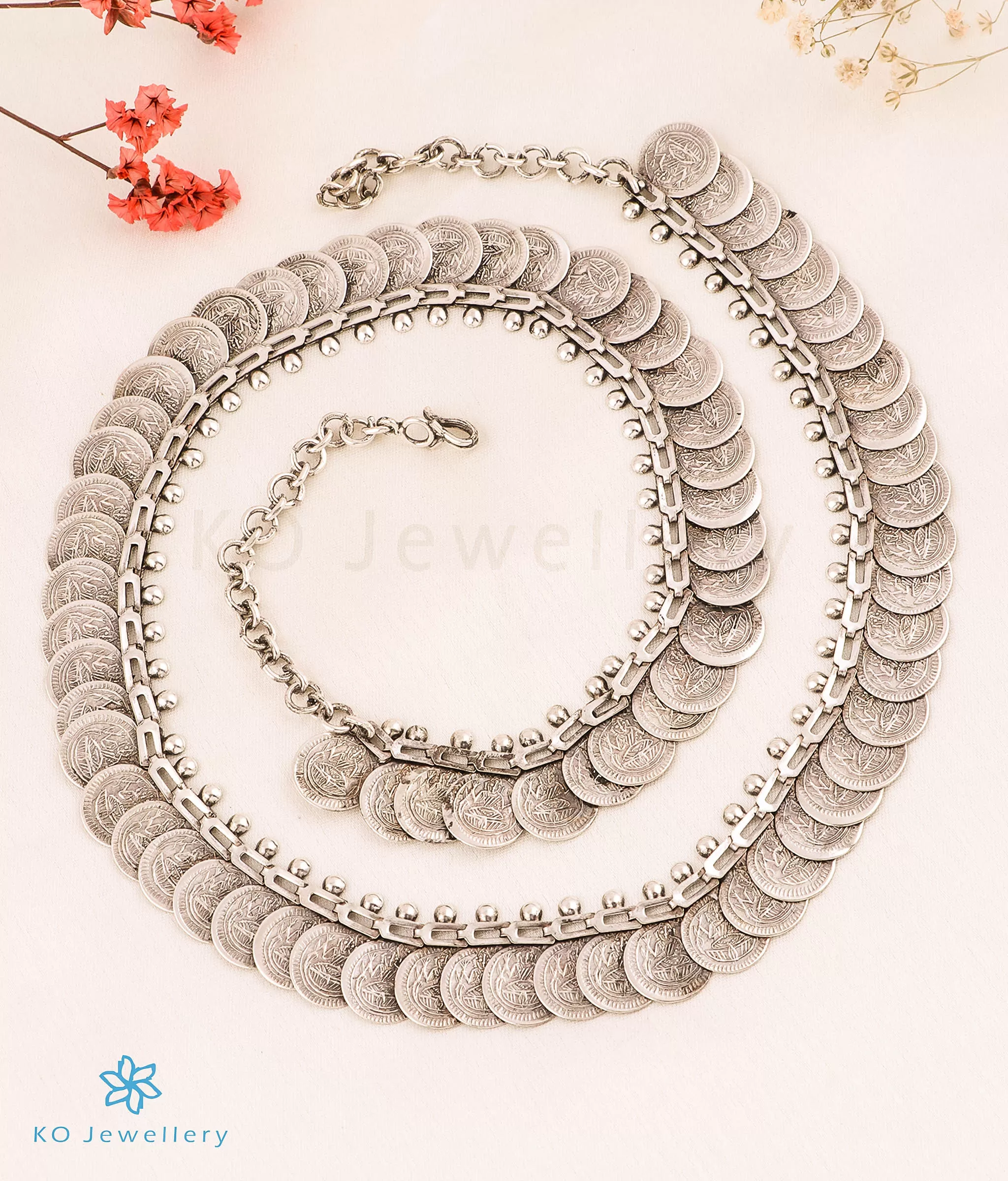 The Bhagya Silver Lakshmi Kasumala Coin Necklace (long)