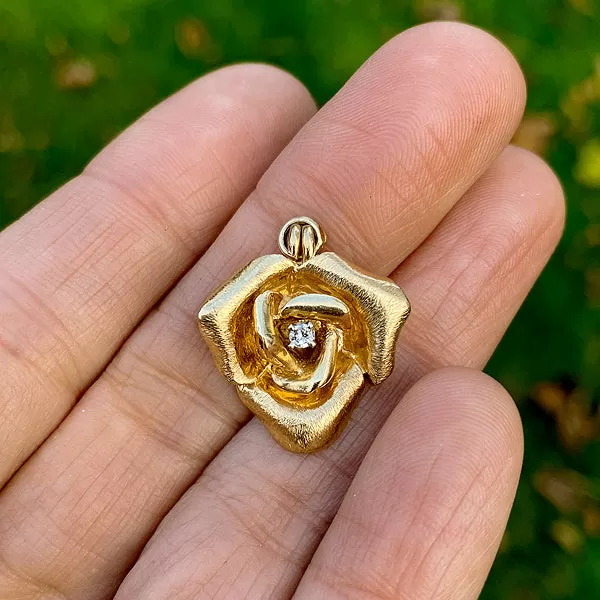 Vintage Diamond Rose Pendant