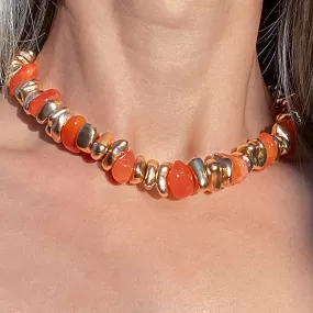 Vintage Freeform Carnelian & Gold Bead Necklace & Bracelet Set