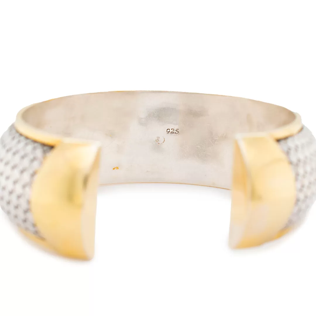 Vintage Sterling Silver And 14K Yellow Gold Cuff Bracelet