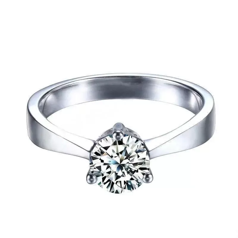 White Gold Plated Silver Solitaire Moissanite Ring 0.8ct