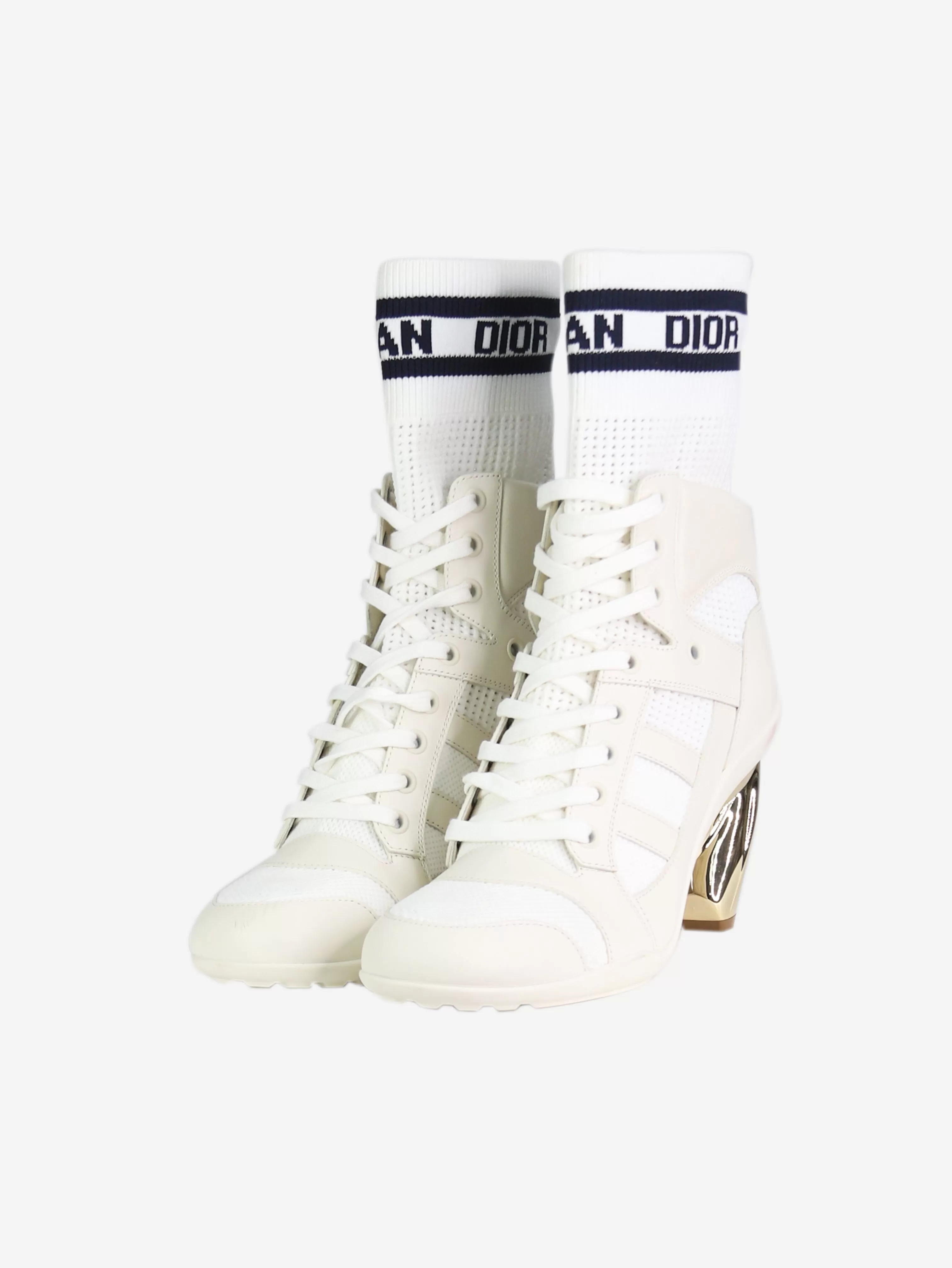 White logo lace-up sock boots - size EU 37