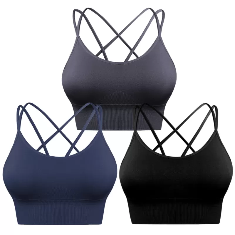 Women's Activewear Backless Padded Sports Bra - 3 Pack